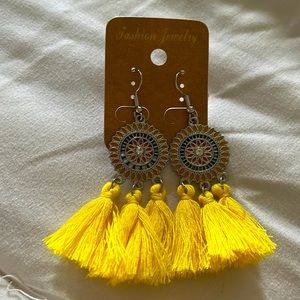 Cute, yellow fringe, earrings